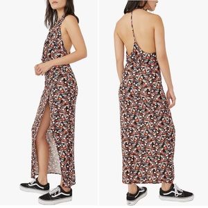 Free People Dress Small Halter Jersey Knit Open Back High Slit Maxi Beach Sexy